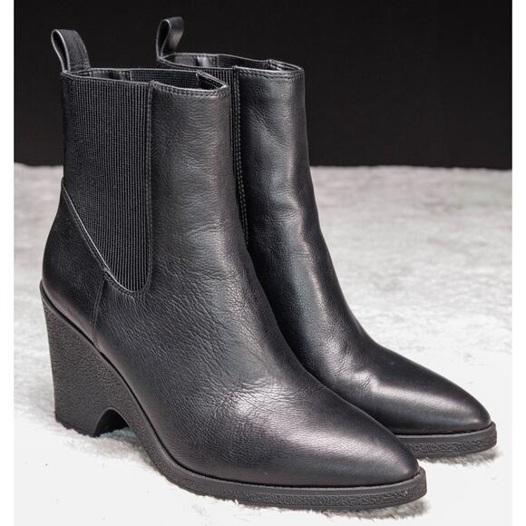 Aerosoles Mylo Black Leather Wedge Ankle Boots Womens Size 11rac - Picture 1 of 16